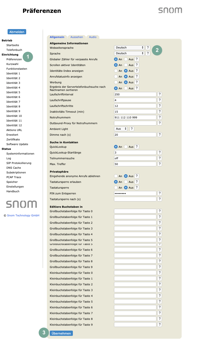 snom D335: Sprache auswählen