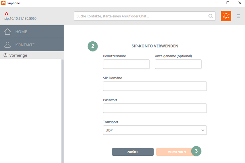 Linphone: SIP-Konto einrichten