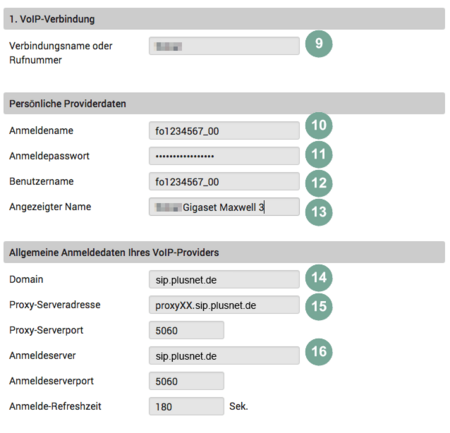 VoIP-Daten eingeben