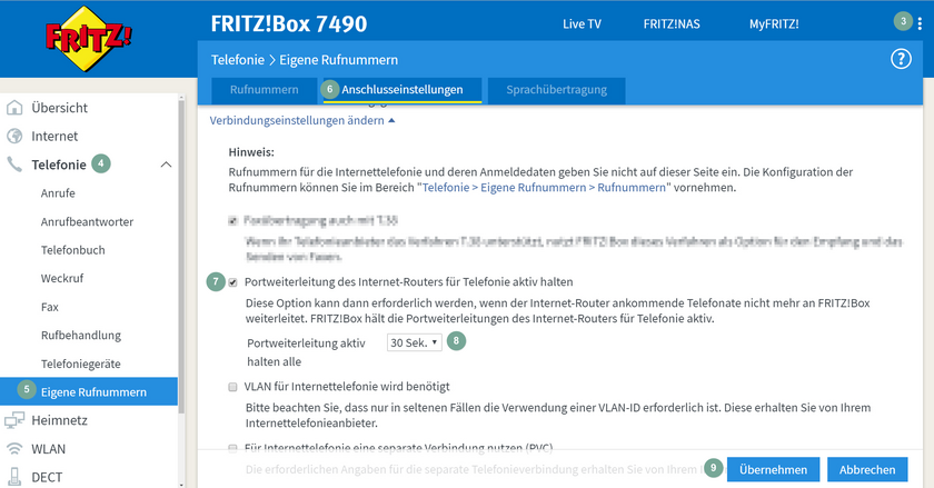 Anschlusseinstellungen FritzBox