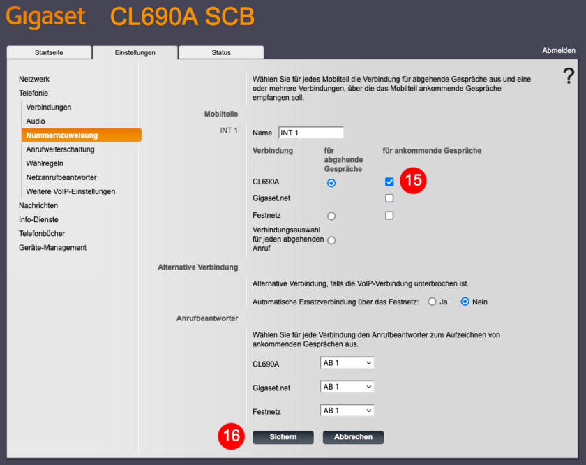 Gigaset CL690A: Nummernzuweisung