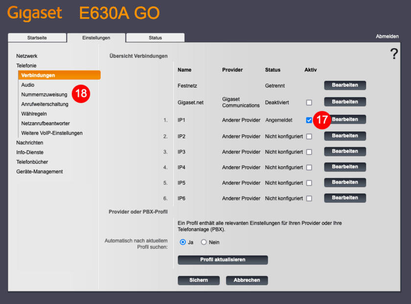 Gigaset E630: Aktive Verbindungen