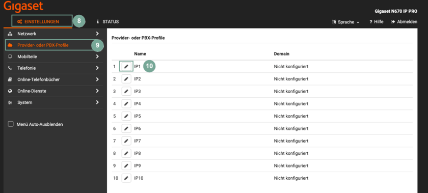 PBX Profile bearbeiten