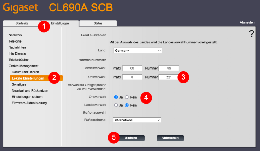 Automatische Vorwahl Gigaset CL690A