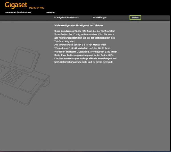 Administrationsoberfläche Gigaset