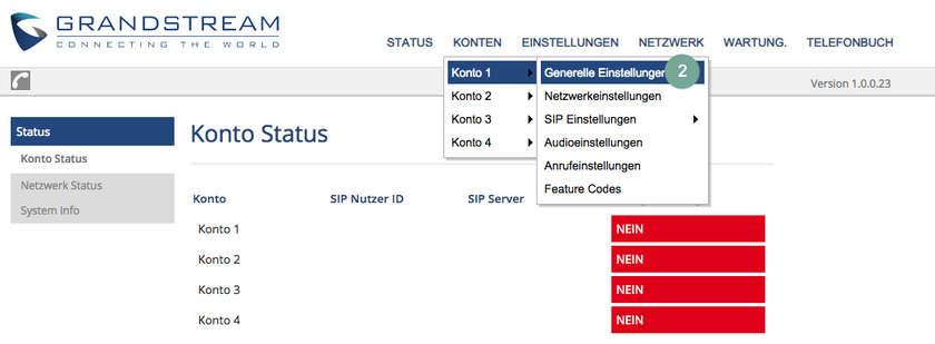 Generelle Einstellungen Grandstream GXP1780