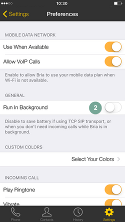 Bria iOS Hintergrundmodus aus