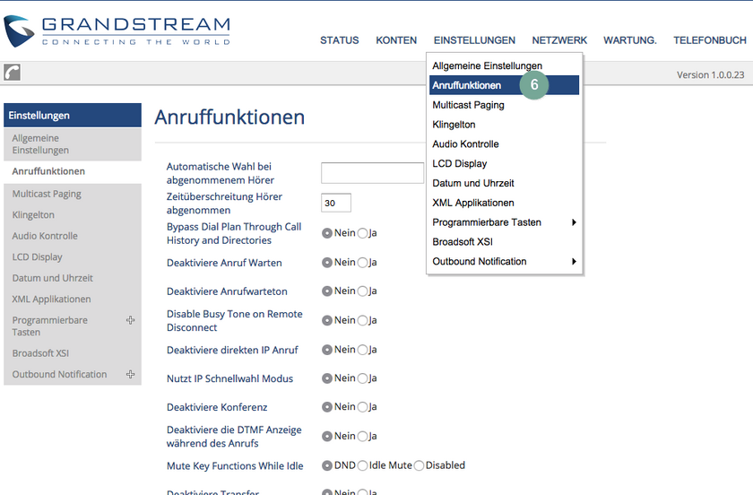 Anruffunktionen Grandstream GXP1450