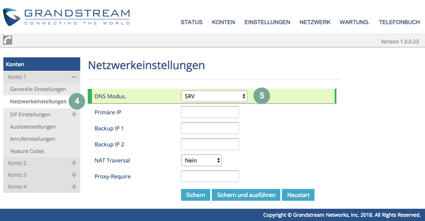 Netzwerkeinstellungen Grandstream GXP1625