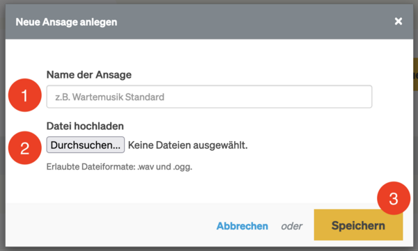 Ansage hochladen