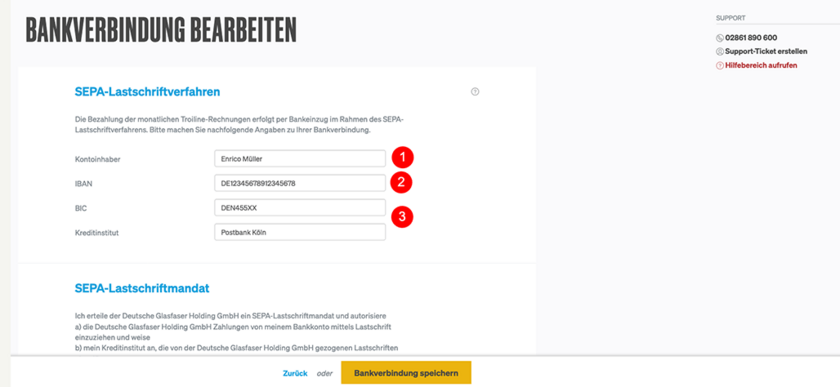 Angaben zur Bankverbindung