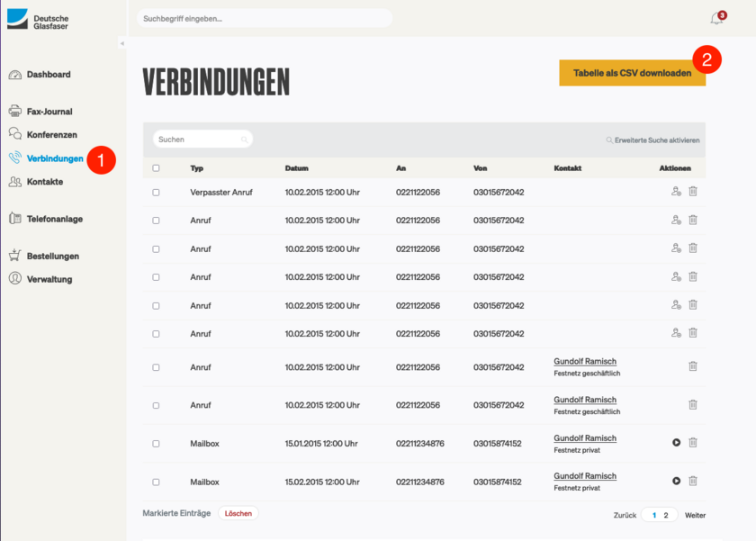 CSV-Download Verbindungen