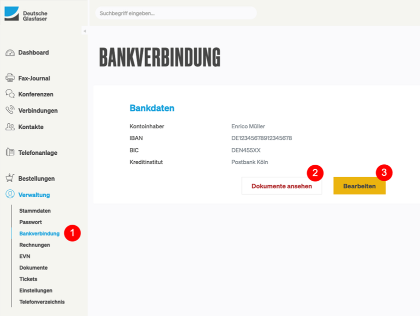 Verwaltung Bankverbindung
