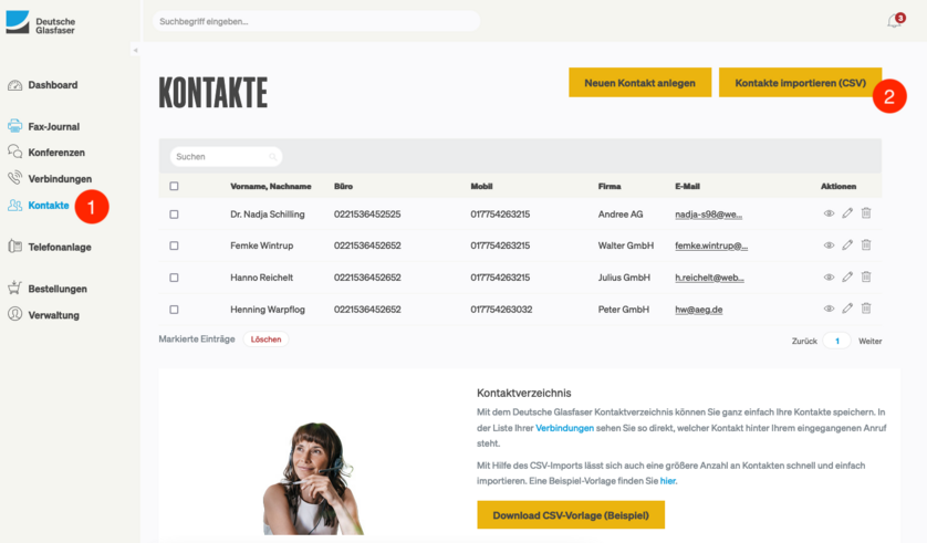 Kontakte per CSV importieren
