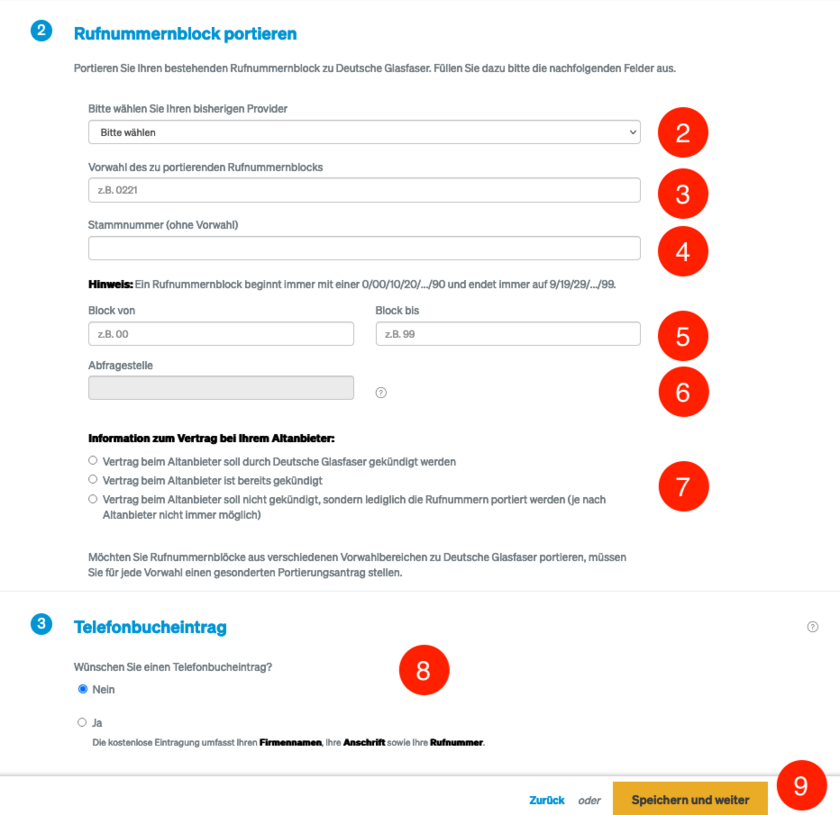 Portierung von Rufnummernblöcken bei Deutsche Glasfaser
