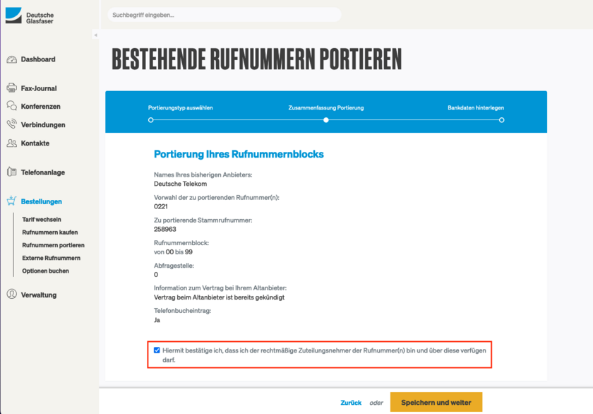 Überprüfung des Portierungsauftrags