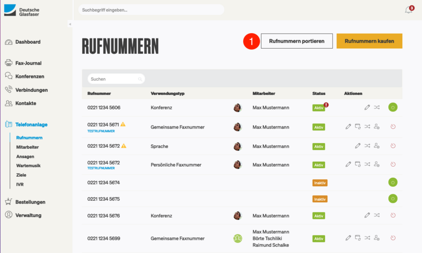 Deutsche Glasfaser Kundenkonto bestehende Rufnummern portieren