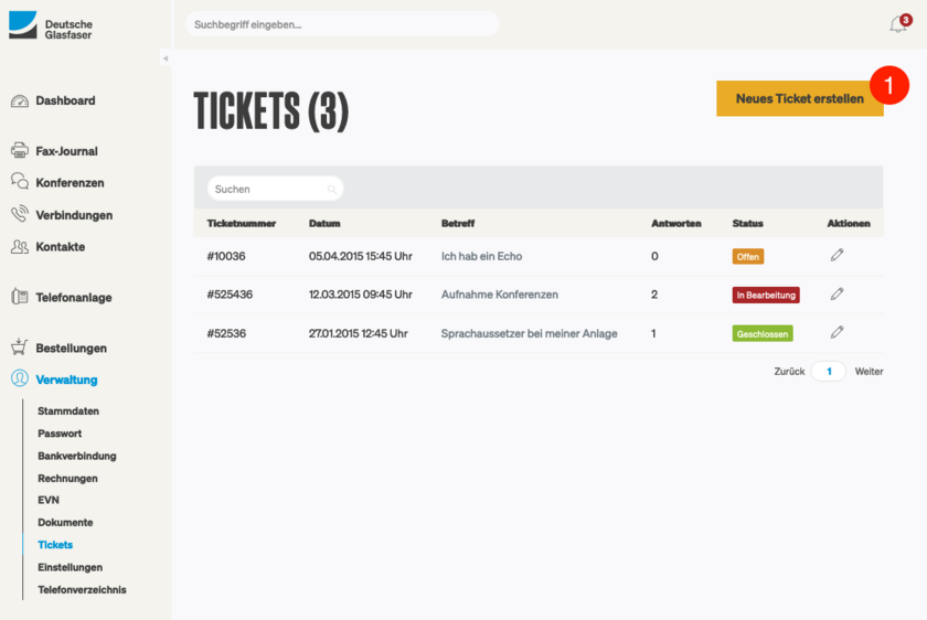 Verwaltung Ticket erstellen