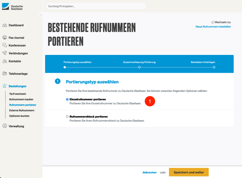 Portierung von Einzelrufnummern im Deutsche Glasfaser Betsellprozess