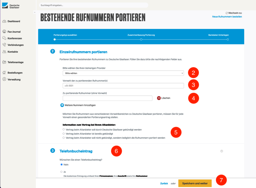 Rufnummern portieren Schritt 2-7