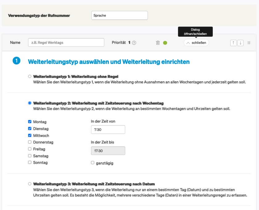 Ansicht Deutsche Glasfaser Kundenkonto Selektive Anrufweiterleitung