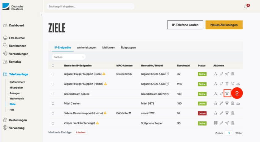 BLF in Endgeräten zuweisen