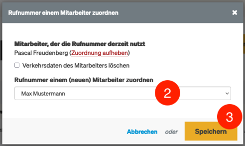 Rufnummernzuordnung des Mitarbeiters