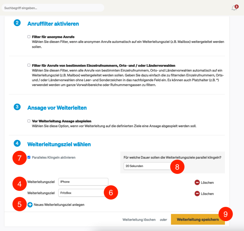 Funktionen Paralleles Klingeln Schritt 4