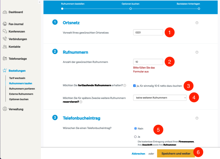 Deutsche Glasfaser Kundenkonto Neue Rufnummer bestellen