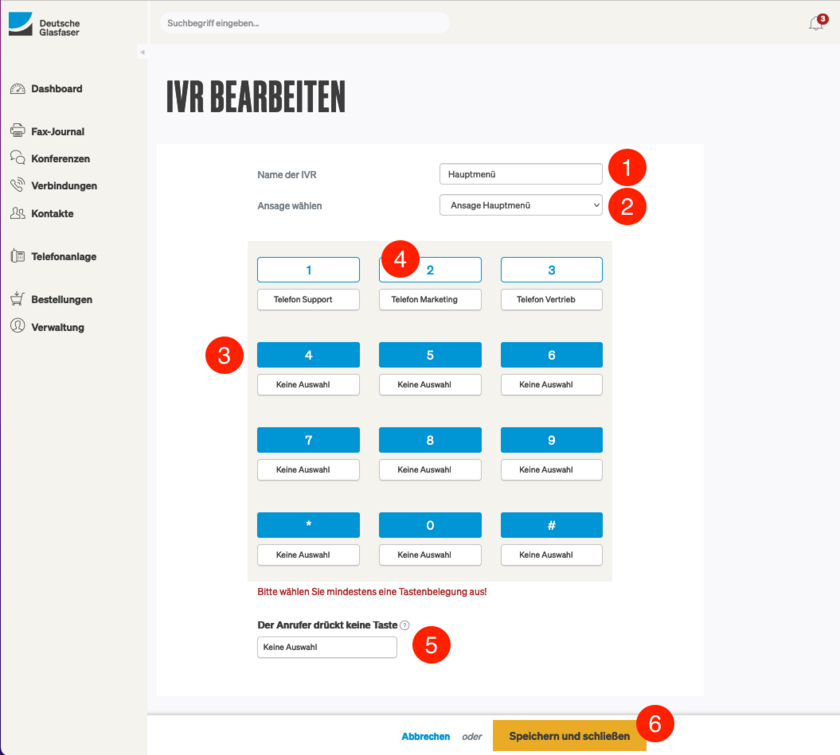 Konfiguration der Anlage Neue IVR anlegen