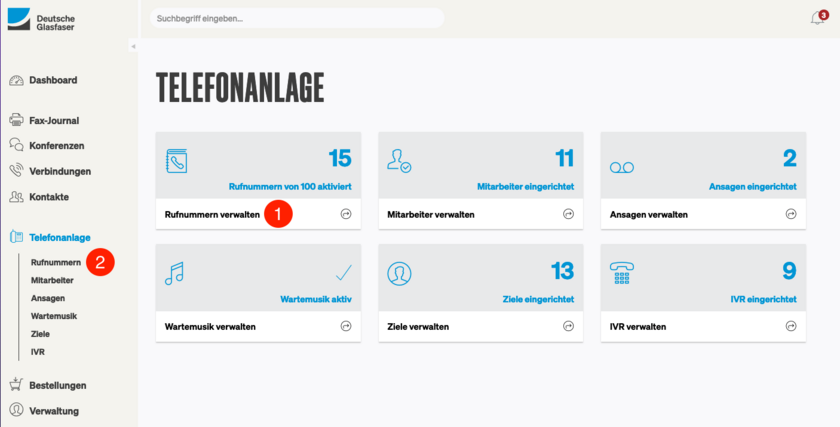 Deutsche Glasfaser Kundenkonto Rufnummern verwalten